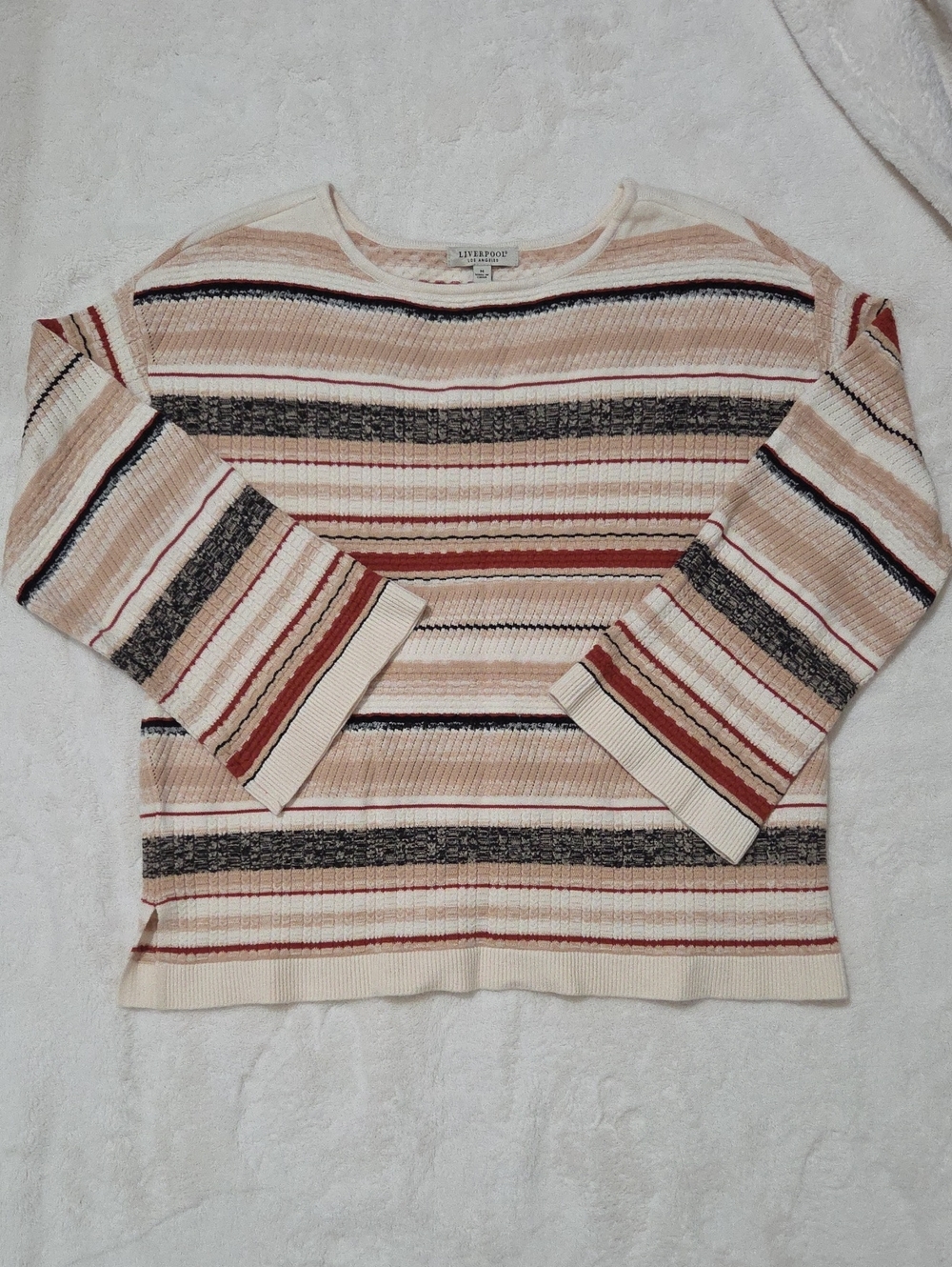 Liverpool Striped Crewneck Sweater in Cream, Rust, and Gray